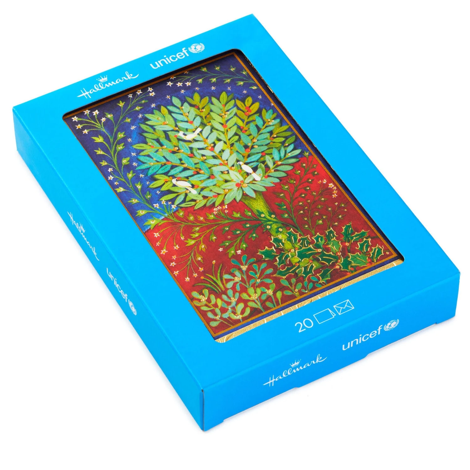 Hallmark UNICEF Doves In Topiary Tree Christmas Cards, Box Of 20 1 Hallmark UNICEF Doves In Topiary Tree Christmas Cards, Box Of 20