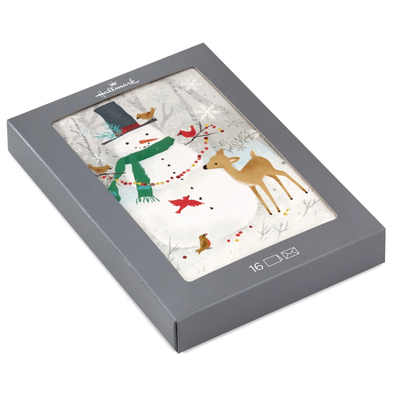 Hallmark Snowman And Deer Boxed Holiday Cards, Pack Of 16 1 Hallmark Snowman And Deer Boxed Holiday Cards, Pack Of 16