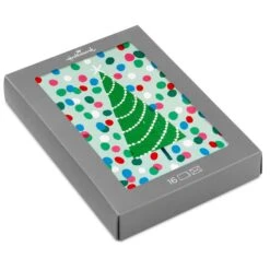 Hallmark Christmas Tree And Painted Dots Boxed Christmas Cards, Pack Of 16