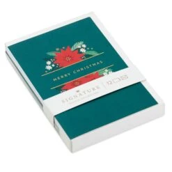 Hallmark Poinsettias On Green Blank Boxed Christmas Cards, Pack Of 12