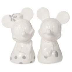 Hallmark Disney Mickey And Minnie White And Silver Salt And Pepper Shakers, Set Of 2
