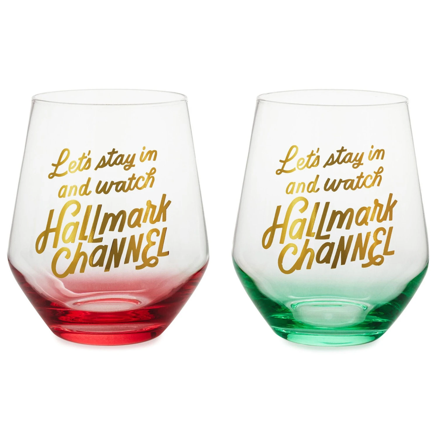 Hallmark Channel Let's Stay In Stemless Wine Glasses, Set Of 2 1 Hallmark Channel Let's Stay In Stemless Wine Glasses, Set Of 2