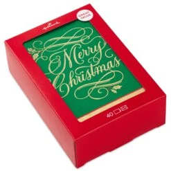 Hallmark Merry Christmas On Green Boxed Christmas Cards, Pack Of 40